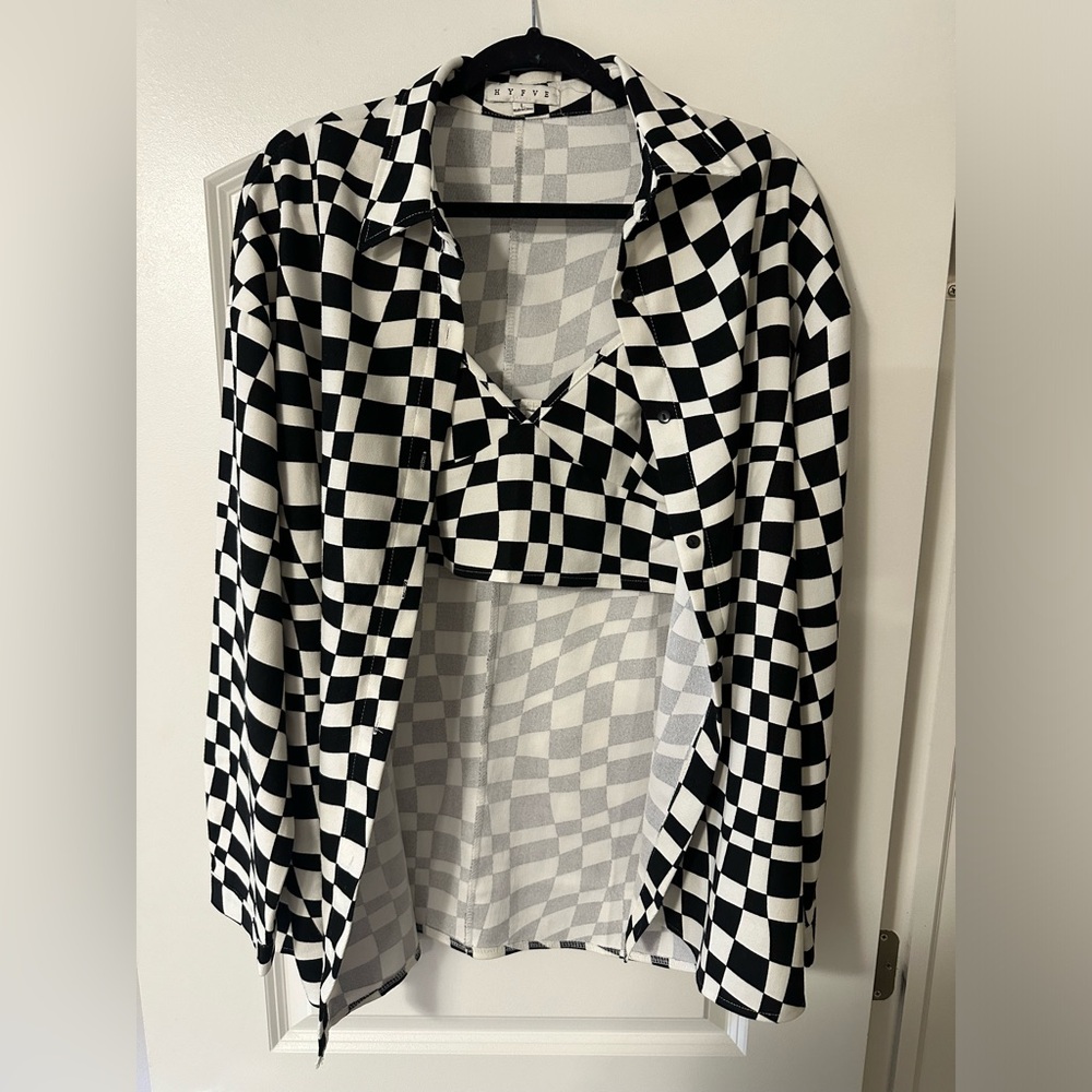 Checkered Button Up/Crop Set